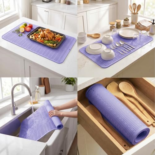 MicoYang Silicone Dish Drying Mat for Multiple Usage,Easy clean,Eco-friendly,Heat-resistant Silicone Mat for Kitchen Counter or Sink,Refrigerator or Drawer Liner Light Purple 5XL 36inches x 18inches - Image 4