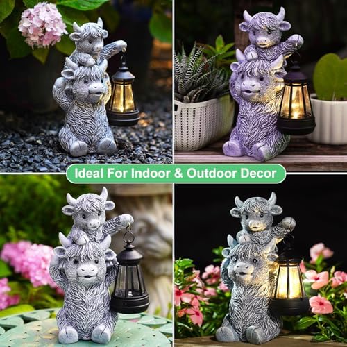 Goodeco Highland Cow with Solar Lantern Garden Statue - Image 7