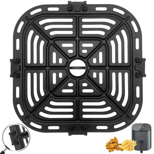 Air Fryer Grill Pan for COSORI Square Air Fryer Pro LE 5 Qt, Non-Stick 8.23’’*8.23’’ Air Fryer Rack Replacement Parts Accessories Grill Plate Crisper Plate Tray with Rubber Bumpers, Dishwasher Safe by ZuKaYeHome