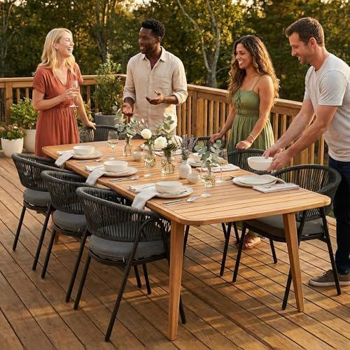 Extendable Outdoor Dining Table, Weather-Resistant Wood Patio Dining Table for 6-8 Person, 67.5"-89.5" Expandable Table with Self-Storing Leaf for Host/Backyard/Porch/Dining Room, Natural - Image 2