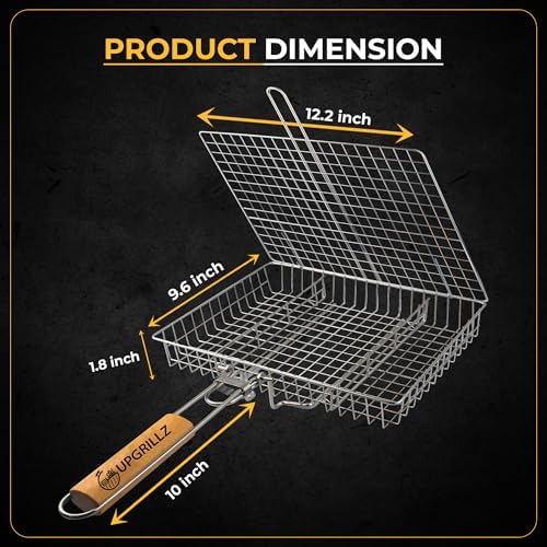 UPGRILLZ Fish Grill Baskets for Outdoor Grill Vegetables, Fish Grilling rack for Grill, BBQ Grilling Basket, Stainless steel Grill Basket for Veggies, shrimp - Image 3