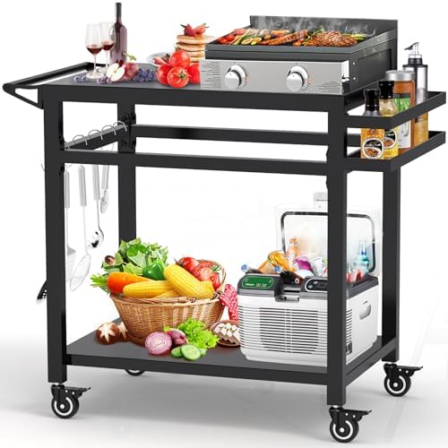 32" Double-Shelf Grill Table, Movable Grill Cart for Ninja by GrillTableDesignedforOutdoor