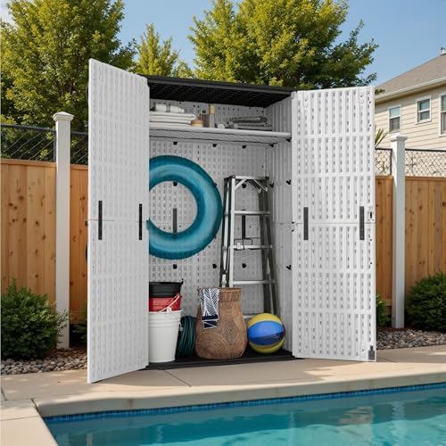 Devoko 50 Cu Ft Plastic Outdoor Storage Cabinet, White - Image 6