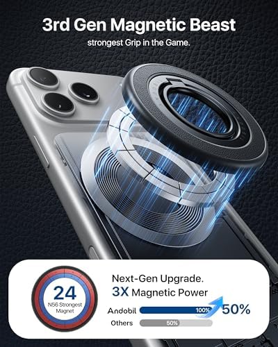 andobil [2026 Premium Leather] Magnetic Phone Ring Grip for MagSafe, Black - Image 2