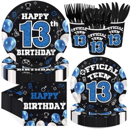 168Pcs 13th Birthday Decorations for Boys 13 Years Old Serves24 by Greencian
