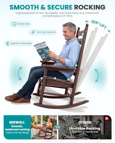 SERWALL Comfortable Outdoor Rocking Chairs Set of 2, Brown - Image 5