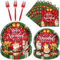 Feliz Navidad Party Decorations Tableware, 96PCS Mexican Christmas Glitter Disposable Paper Plates and Napkins Decoration, Spanish Feliz Navidad Forks Decor Supplies for 24 Guest by Deorfuy
