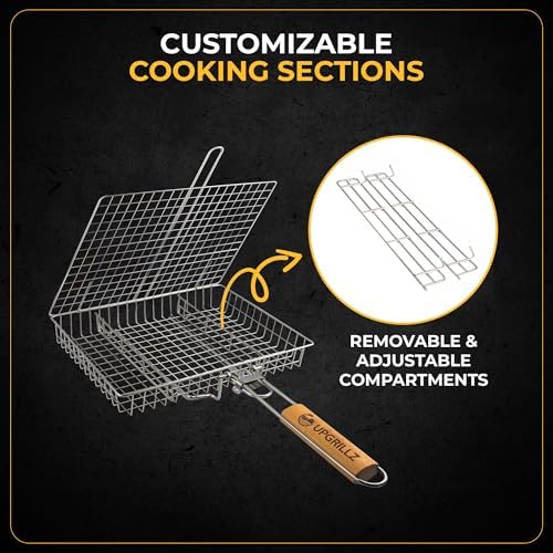 UPGRILLZ Fish Grill Baskets for Outdoor Grill Vegetables, Fish Grilling rack for Grill, BBQ Grilling Basket, Stainless steel Grill Basket for Veggies, shrimp - Image 2