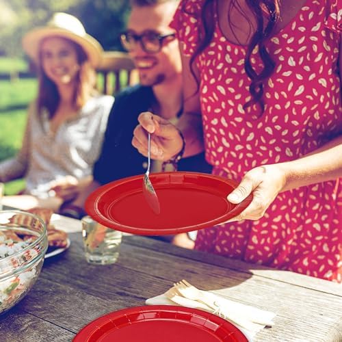 50 Pack Red Paper Plates 9" Round Heavy-duty Red Dinner Plates for Party - Image 6