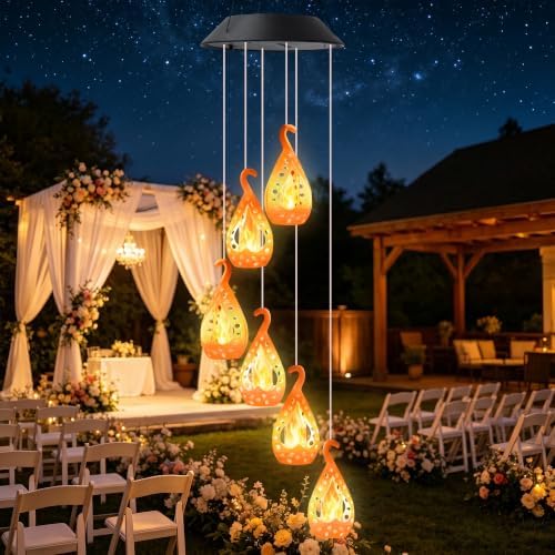 Toodour Solar Wind Chime, Hanging Flame Wind Chimes, LED Decorative Mobile - Image 4