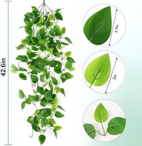 Waipfaru Fake Hanging Plants, 4Pcs Faux Ivy Pothos Vines Greenery - Image 3