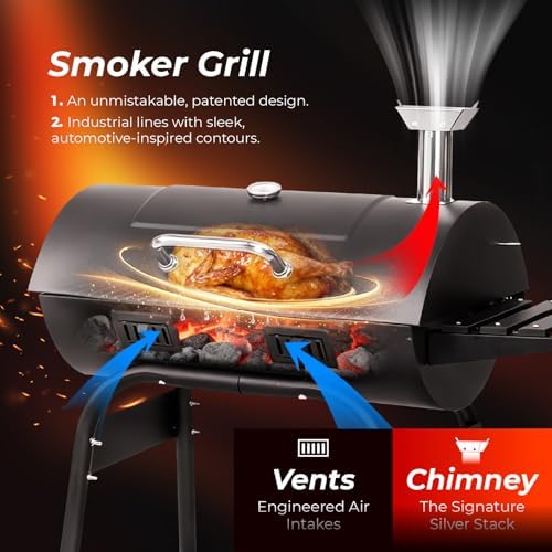 Outvita Barrel BBQ Charcoal Grill with Warming Rack & Dual Prep Table Black - Image 5
