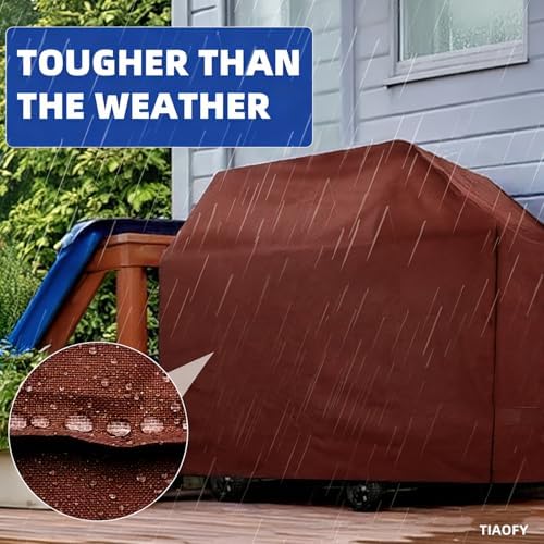 BBQ Gas Grill Cover for Outdoor, Anti-UV, Rip-Proof, 600D Oxford Fade Resistant Material, Barbecue Cover with Hook and Loop Straps & Adjustable Hem Drawstring (Reddish Brown, 44”x22”x42”) - Image 4