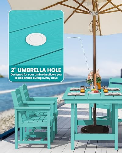 SERWALL 7 Pcs Outdoor Dining Set, 67" HDPE Dining Set for 6, Aruba - Image 2