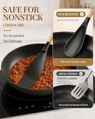 Astercook Cooking Spoon, 2 Pack, Nonstick Safe Silicone Spoonula Spatula - Image 2