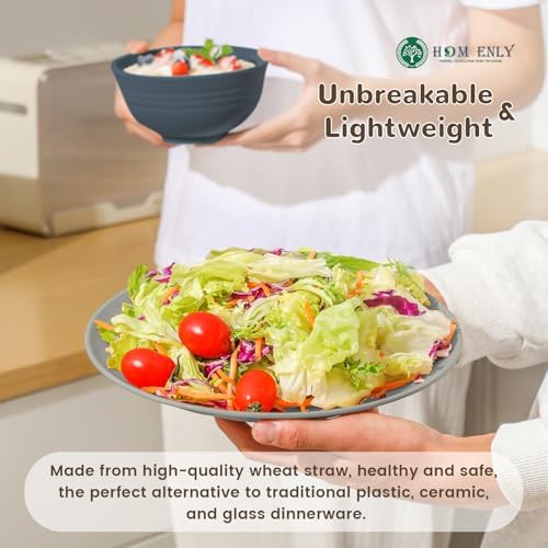 Homienly Premium 40 PCS Wheat Straw Dinnerware Set - Dinner Plates, Cereal Bowls, Unbreakable Cups Set, Microwave and Dishwasher Safe Dishes Set, Reusable Lightweight Dish Sets for Kitchen(Black Grey) - Image 5