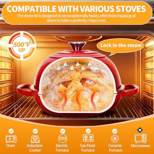 6QT Enameled Cast Red Iron Dutch Oven For Sourdough Bread Baking - Image 2