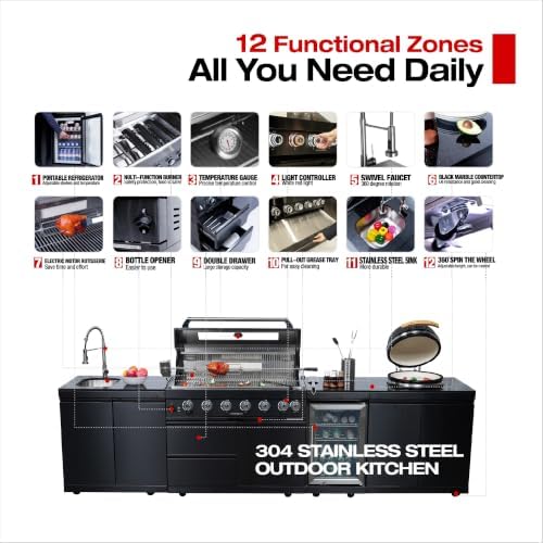 128'' LPG Outdoor Kitchen Island with Grill, 85000 BTU, 6-Burner, Black - Image 6