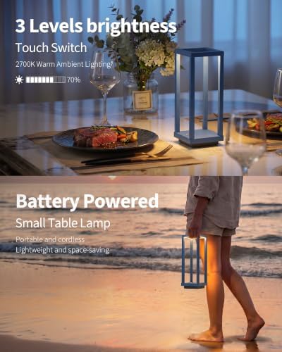 PUSU Cordless Waterproof Table Lamps Set of 2, Blue LED Outdoor Desk Lamp - Image 4