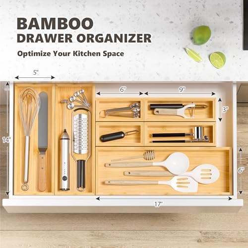 Bamboo Kitchen Drawer Organizer, Deep 2-Pack, 14" x 5" x 2.5" - Image 3