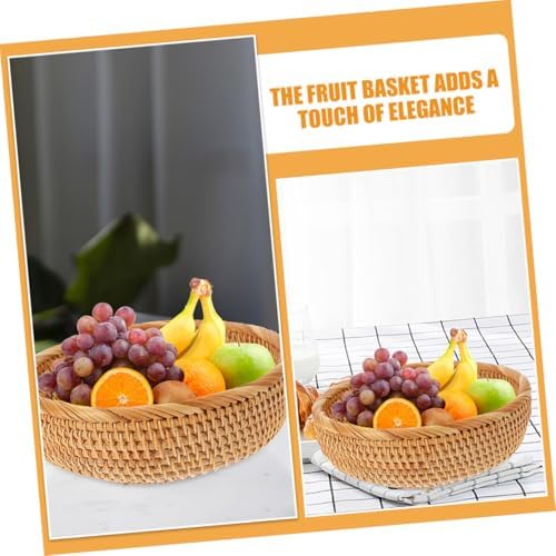Rattan Woven Storage Basket, Vintage Khaki Fruit Snack Organizer - Image 4