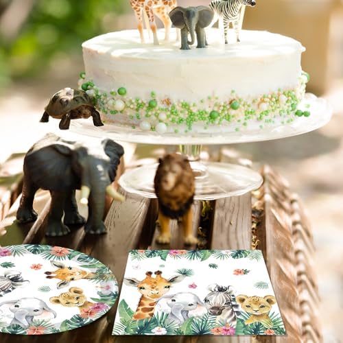 40PCS Safari Birthday Decorations Animal Paper Plates and Napkins - Image 6