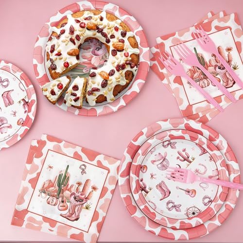 96Pcs Pink Western Cowgirl Paper Plates Napkins Set for 24 Guests - Image 6