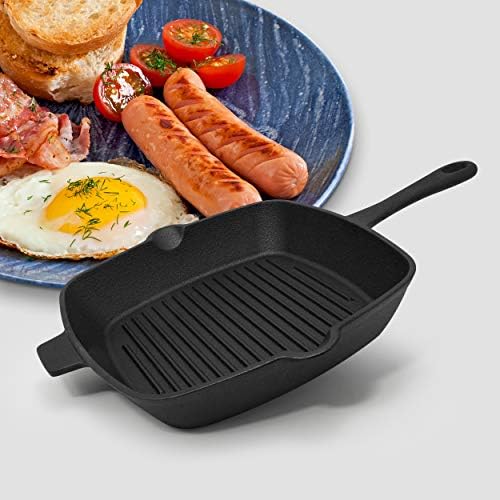 EXCELSTEEL 10" Pre Seasoned Cast Iron Square Fry Pan for Grill, Gas, Oven, Electric, and Outdoor Use, Versatile for All Dishes - Image 6