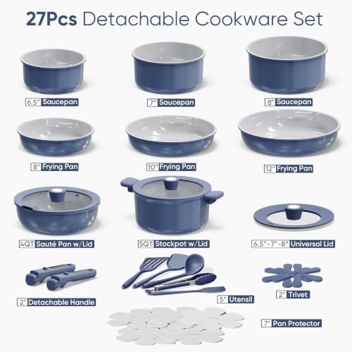 CAROTE 27pcs Ceramic Cookware Set, Pots and Pans Set with Detachable Handle - Image 2