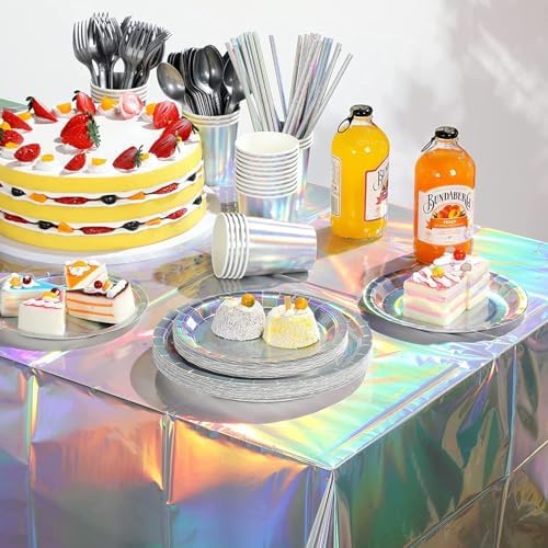 MaitianGuyou Iridescent Paper Plates Holographic Laser Round Party Plates,40 Pack 9 Inch Dinner Plate for Mermaid Cake Salad Pizza, Birthday Baby Shower Wedding Party Decorations(9 Inch) - Image 7