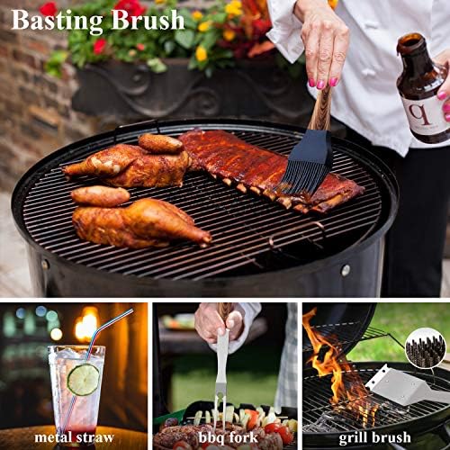 ROMANTICIST 25pcs Extra Thick BBQ Grill Accessories, Father's Day Grilling Gifts Set for Men Dad, Heavy Duty Grill Tools Utensils Kit with Spatula, Tongs in Aluminum Case for Birthday Brown - Image 5