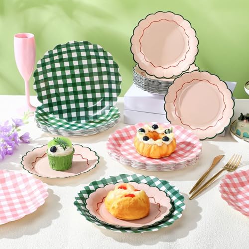Pickmesh 100 Pcs Camp Gingham Paper Plates Disposable Round Plaid Plates - Image 3
