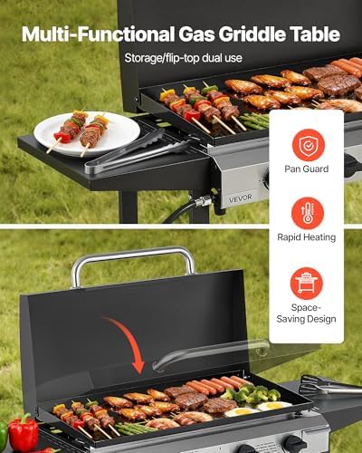 VEVOR Gas Griddle, 4-Burner Flat Top Grill, 29 inch Grill Plate Propane Griddle with Wheels, Lid, 28000 BTU Outdoor Flat Top Grills for Pan-Frying, Grilling, Stir-Frying, & BBQ, Pulse Ignition - Image 2