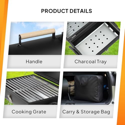 VINGLI Portable Double Sides Charcoal Grill, Wooden Handle, Storage Bag, Multi-functional Metal Compact Tabletop BBQ Outdoor Charcoal Grill for Camping Travel Picnic Patio - Image 3