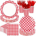 168 Pcs Red Gingham Checkered Party Decorations, Serves 24 by Greencian