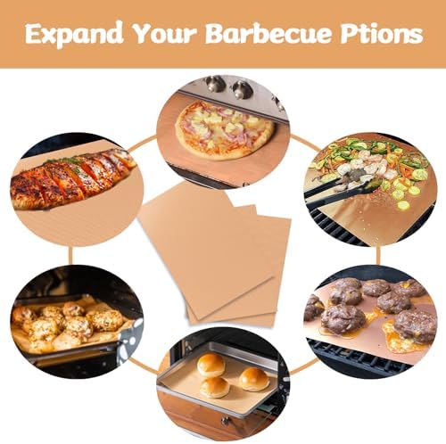 Copper Grill Mats for Ourdoor Grill Set of 6,Heavy Duty Non-Stick BBQ Grill Mats,Reusable & Easy to Clean for Gas,Charcoal & Electric Grills-15.75 x 13 Inch - Image 5