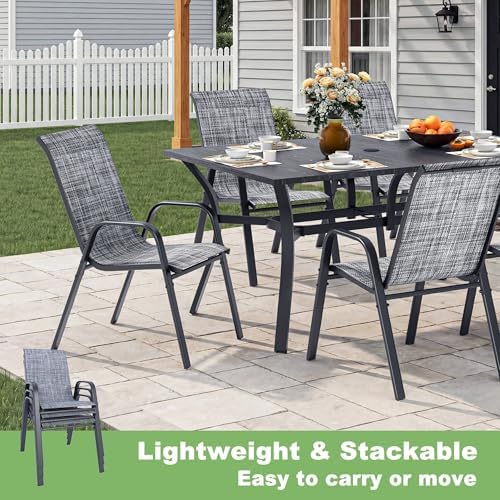 Outdoor Dining Set for 6, Metal Table and Stackable Chairs - Image 4