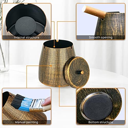 Smokeless Ashtray with Lid for Cigarettes Outdoor Indoor, Retro Ash tray Metal Iron Can Copper Vintage Decor,Windproof Rainproof Ashtrays for Outside Patio Home Table Decor (Large,Copper) - Image 4