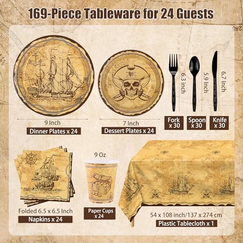 Kochorie 169 Pieces Pirate Tableware Set Pirate Birthday Party Decorations - Image 2
