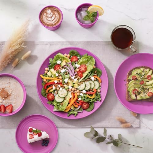 Wheat Straw Dinnerware Set 40 PCS | Service for 8 | Unbreakable Plates and Bowls Sets Plastic Reusable Dishes Sets Dinner Plates, Cereal Bowls, Water Cups Kitchen Set for Home RV- Pink - Image 4