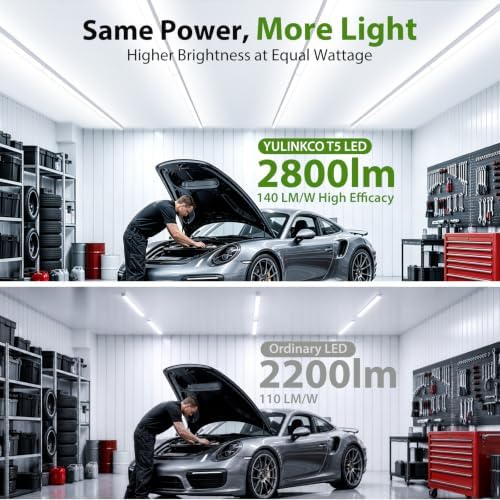 4FT T5 PRO LED Shop Lights, 2800LM 6500K Bright White LED Integrated Fixture, 20W Linkable Garage Light, Ceiling and Cabinet Light with ON/Off Switch, Workshop, Basement, 4 Pack - Image 4