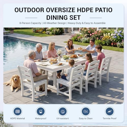 KINGYES Outdoor Armless Dining Chairs Set of 2,HDPE Patio Chairs,White - Image 6
