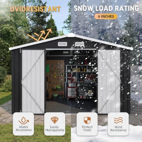 Aoxun 10x12FT Shed with Floor Galvanized Steel Outdoor Storage Shed Black - Image 3