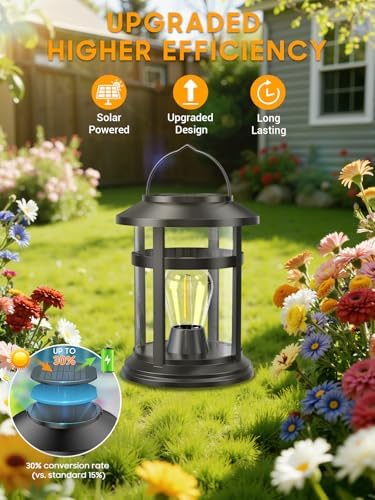 Solar Lantern Outdoor Waterproof, 2 Pack Bright Hanging Solar Lights for Outside Decorative, Upgraded Solar Powered Lanterns LED Lighting for Garden Patio Porch Decor Gifts (Warm Light) - Image 2