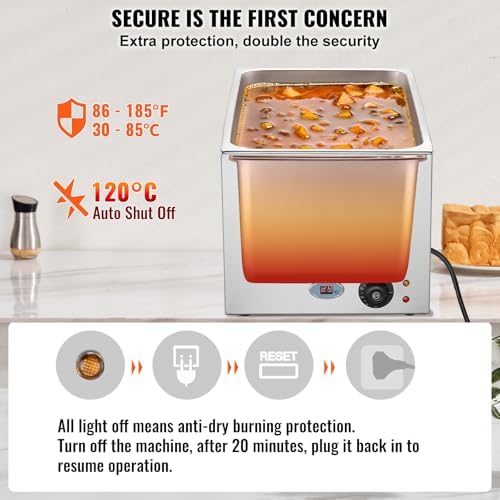 VEVOR Commercial Food Warmer 24QT Bain Marie 1200W Electric Buffet Steam Table - Countertop Stainless Steel for Wet or Dry Use - Parties, Catering and Restaurant - Image 4