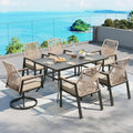 SUNSHINE VALLEY 7pc Patio Dining Set, 59" Metal Table & 6 Rattan Chairs by SUNSHINEVALLEY
