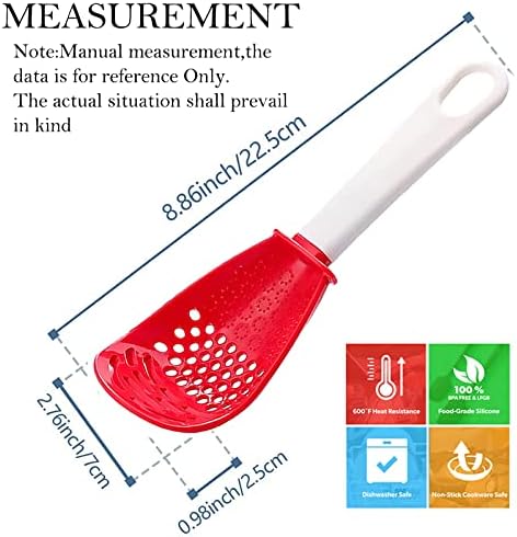 6in1 Multifunctional Kitchen Cooking Spoon- Kitchen Gadgets Strainers for egg yolk Separator- Grater Masher- Colander Skimmer Scoop- for Mashing, Grating, Draining, Heat Resistant (3Pcs red) - Image 3