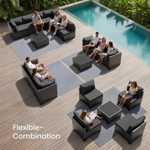Patio Furniture Set - All-Weather - 7 Piece Patio Outdoor Conversation Set, Modular Wicker Rattan Sectional Sofa for Backyard, Garden, Poolside, Balcony, Porch, Patio,Black/Dark Gary - Image 6