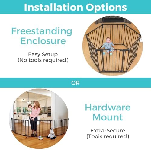 Toddleroo by North States - 3 In 1 Arched Décor Metal Superyard Baby Play Yard: 6 Panel Playpen, Baby Gate, or Extra Wide Baby Fence - Encloses Up to 10 Square Feet - 30 Inches Tall - Matte Bronze - Image 3