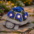 Solar Garden Outdoor Decor Turtle Statue, Dark Blue Roses & 7 LED Lights by Snclriao